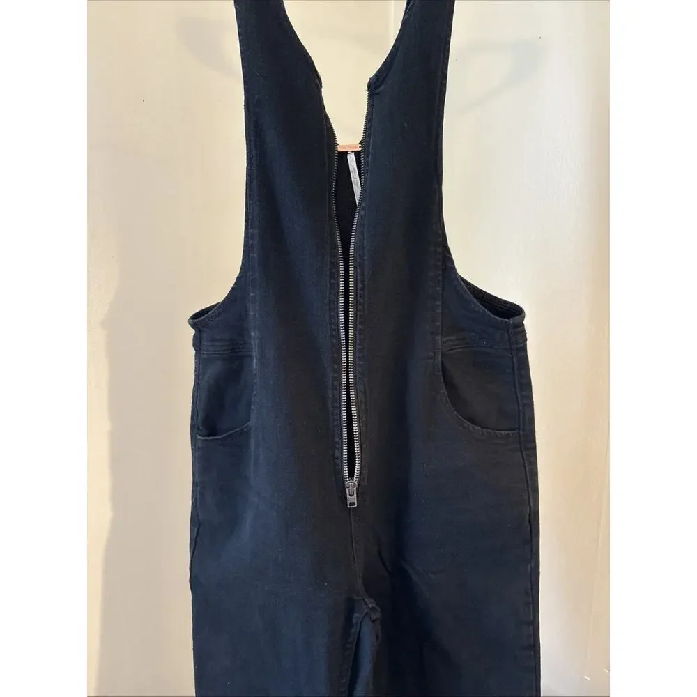 Free People Black Zip Up Overall Skinny Leg Overall Size 0